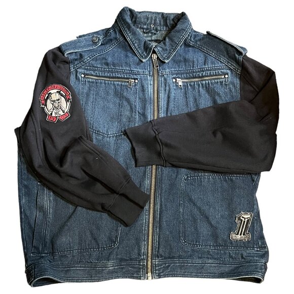Harley Davidson Denim Jean Jacket 3XL Mens Fabric Sleeves - Picture 2 of 16